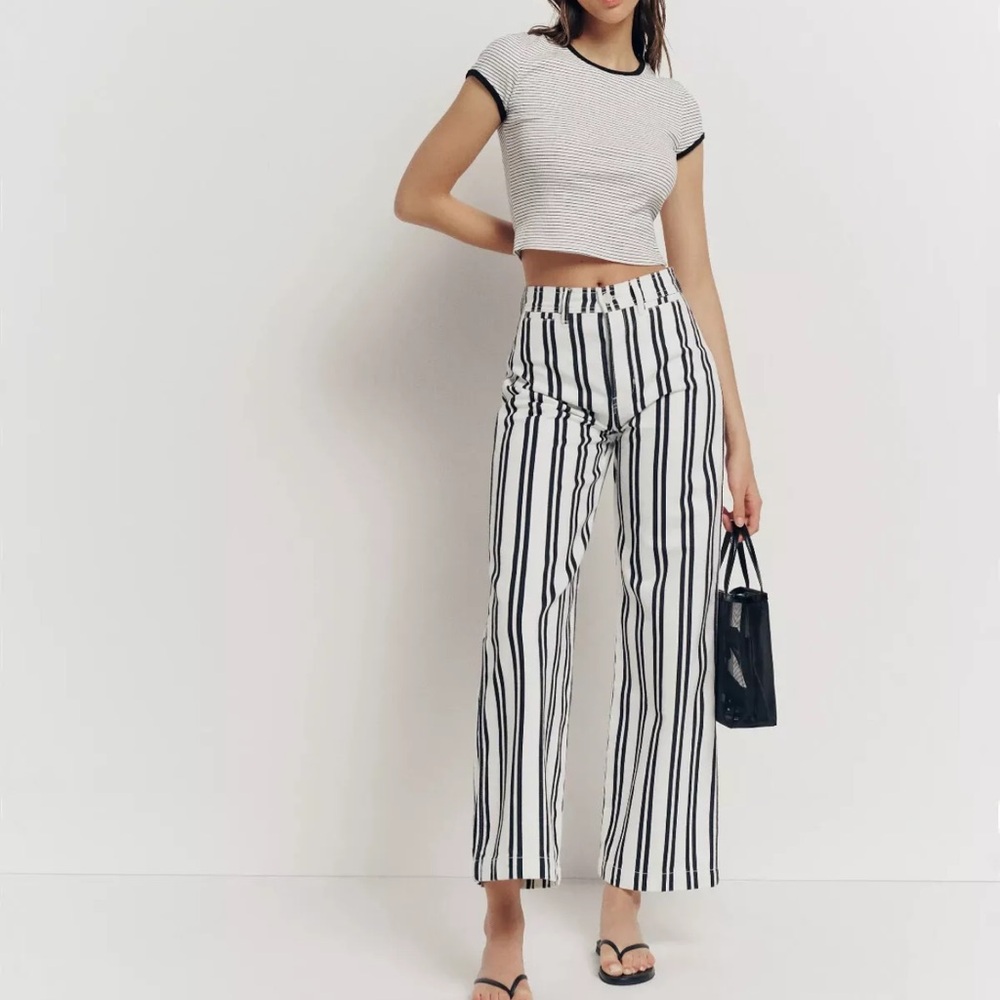 Reformation Logan Ultra High Rise Wide Leg Stripe Jeans Size 27
